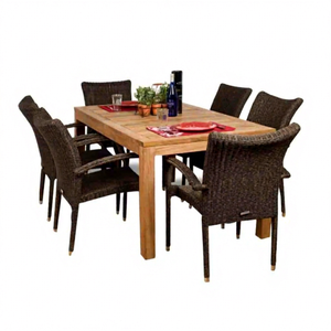 Teak Wood Wicker Synthetic Dining <b>Chairs</b> and Tables Rattan Material <b>Garden</b> Sets Outdoor Furniture - Product Image 1
