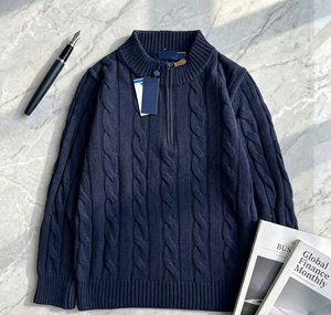 Pull semi-zippé RLS de créateur, style Old Qian avec broderie <span class=keywords><strong>Pon</strong></span>, pull tricoté décontracté à col montant - Product Image 2