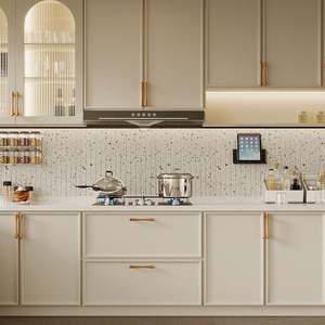 Système de cuisine modulaire sur mesure, style français élégant, finition laquée noire et blanche, accents dorés, construction en MDF, utilisation hospitalière - Product Image 3