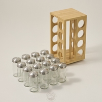 Ensemble de 16 pots à épices modernes sur pied avec support rotatif en bambou |   Étiquettes pour contenants à épices en verre |   Assaisonnement pour comptoir de cuisine