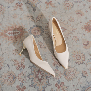 Brown Genuine Leather Pointed Toe Stiletto Heel Pumps Slip-On Formal Shoes For Women All Seasons High Heeled Shoe - Product Image 2