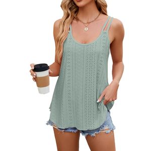 Women's Casual Solid Color Round Neck Base <b>Camisole</b> Tank Top Loose Fitting Slightly Elastic Polyester Quick Dry - Product Image 3