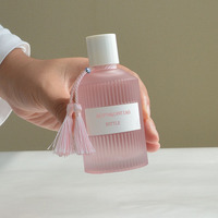 Hot Selling Striped Pink Glass Perfume Bottle 30ml 50 ml 100 ml Newest Design Luxury Round Perfume Bottle With Colorful Tassel