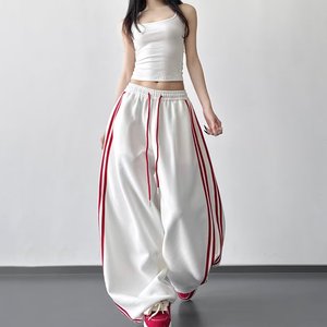 <span class=keywords><strong>Pantaloni</strong></span> Sportivi <span class=keywords><strong>Larghi</strong></span> da <span class=keywords><strong>Donna</strong></span> Stile Y2K, con Strisce Rosse Laterali, Vita Elastica, Casual, per Danza e Hip Hop - Product Image 1