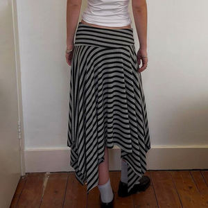 Falda Casual Minimalista a Rayas para Mujer, Cintura Natural, Dobladillo Irregular, Estilo Coreano Vintage, Maxi, Uso Diario, Cómoda - Product Image 6