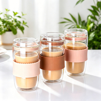 Taza de Café de Vidrio Borosilicato de Doble Pared con Funda de Silicona, Novedad 2026