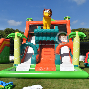 Lion & Palm Tree Inflable Playground Forest-Themed Water Slide Pool Bounce Slide & Jumper - Product Image 1