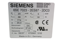 Resistencia 6SE7023-2ES87-2DC0 20.0 Ohm 20kW - Original, Nueva de Fábrica