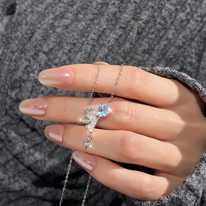 Collar con Colgante de Caballo Pequeño de Anime con Topacio Azul de 6mm, Plata de Ley 925, Joyería Fina para Niñas, Regalo de Cumpleaños - Product Image 3