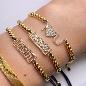 Vòng tay hạt cườm mạ vàng 18K cao cấp kèm charm bé trai bé gái, trang sức gia đình đính đá CZ sang trọng, quà tặng Ngày của Mẹ, bán sỉ - Product Image 5