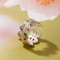 Bague ajustable ouverte style Palais en émail exquis pour femme, bijoux de mode vintage de luxe léger, vente en gros