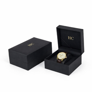 กล่องใส่นาฬิกาแฟชั่น ดีไซน์มินิมอล วัสดุหนัง PU แข็งแรง กล่องของขวัญใส่เครื่องประดับ กำมะหยี่ ปั๊มฟอยล์โลโก้ตามสั่ง ราคาขายส่ง - Product Image 3