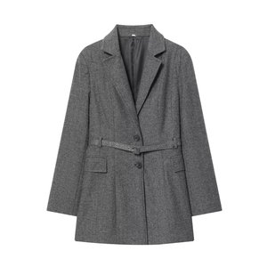 Costume <span class=keywords><strong>2</strong></span> pièces élégant pour femme, printemps-automne 2025, style euro-américain, polyester uni, manches longues, col cranté, <span class=keywords><strong>avec</strong></span> ceinture - Product Image 1