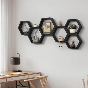 Farmhouse Wall Mount Honeycomb Storage <strong>Shelves</strong> Home Decor Black <strong>Hexagon</strong> Floating <strong>Shelves</strong> <strong>Wood</strong> for Wall - Product Image 2
