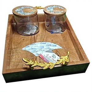 Artisan Acrylic Jar Serving Set Handcrafted Mother Pearl Inlay Wooden Tray Food Storage <b>Container</b> Business Gift Edition Classic - Product Image 1