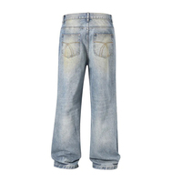 Jean baggy multicolore pour homme, coupe large, en denim délavé clair, orné de cristaux de formes variées, style streetwear vintage