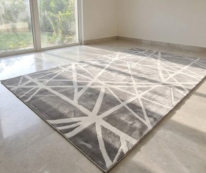 Modern Geometric Area <b>Rug</b> Rectangle Gray White Tufted Wool Acrylic Living Room <b>Rug</b> Medium Pile Stain Resistant - Product Image 4
