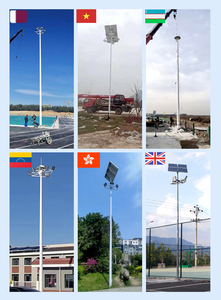 Mât d'éclairage doré brillant IP65 en acier conique dodécagonal de 25M, 26M, 27M, 28M, 30M, 35M avec système de levage et d'abaissement pour stade - Product Image 4