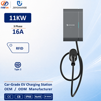 Unit Pengisian Daya Kendaraan Listrik (EVSE) Cerdas OEM ODM Baru 16A 11KW Tipe 2 Kabel Kompatibel OCPP Terpasang di Dinding IP66 Akses Kartu RFID CE Bisnis JOYCHARGE