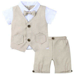 Vente en gros en ligne, prix d'usine, ensembles de vêtements pour bébés garçons, costumes à manches courtes avec nœud papillon, pour l'été, en provenance de Chine - Product Image 3