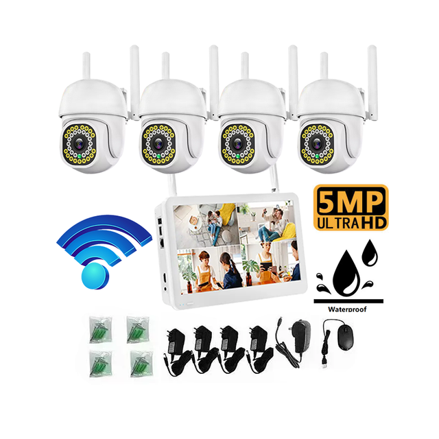 Long Distance 4CH 5MP Security Network Wifi Camera With Full Color Motion Detection Two Way Audio NVR Kit PTZ CCTV Camera System