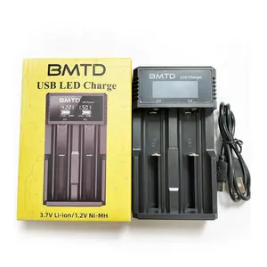 BMTD 18650 21700 리튬 NiMH 배터리 LCD 충전기 (2Bay) 유형 C 충전 1A 2A