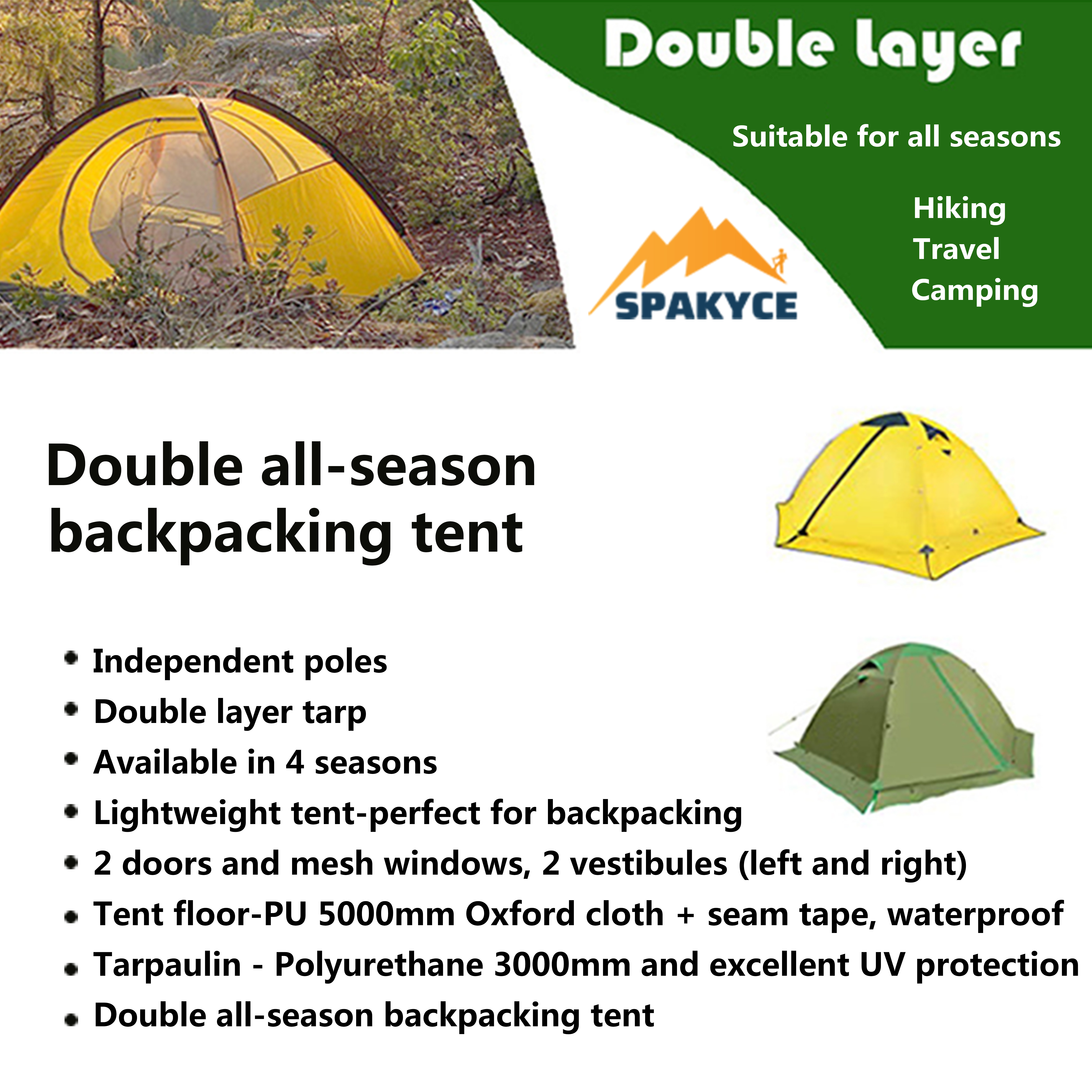 200 X 150mm 2 People Outdoor Camping Tent Double Layer 4 Season Mountaineering Tents