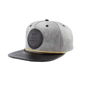 Wholesale Custom Leather Patch Logo Suede Snapback Hats Rope Trucker Hat New Flat Bill Snapback Cap
