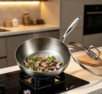 Poêle à frire antiadhésive FLEY en acier inoxydable et titane, 28 cm, pour cuisinières à gaz et à induction