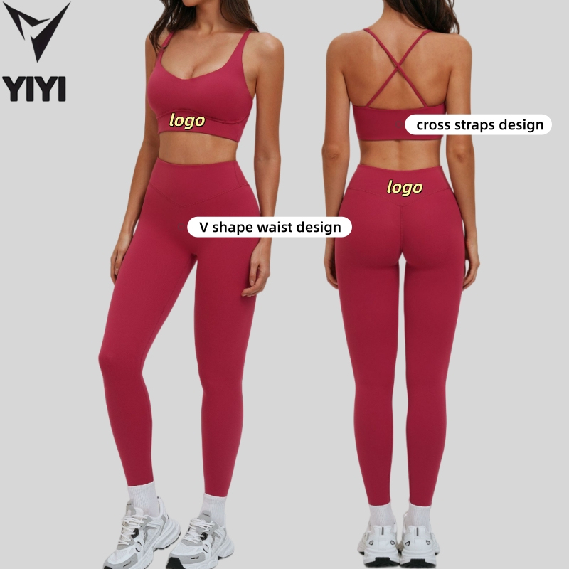 OEM ODM Women Yoga Sportwear Sets Cross Straps Bra High Waist Legging Gym Running Yoga Workout Fitness Leisurewear Outfits
