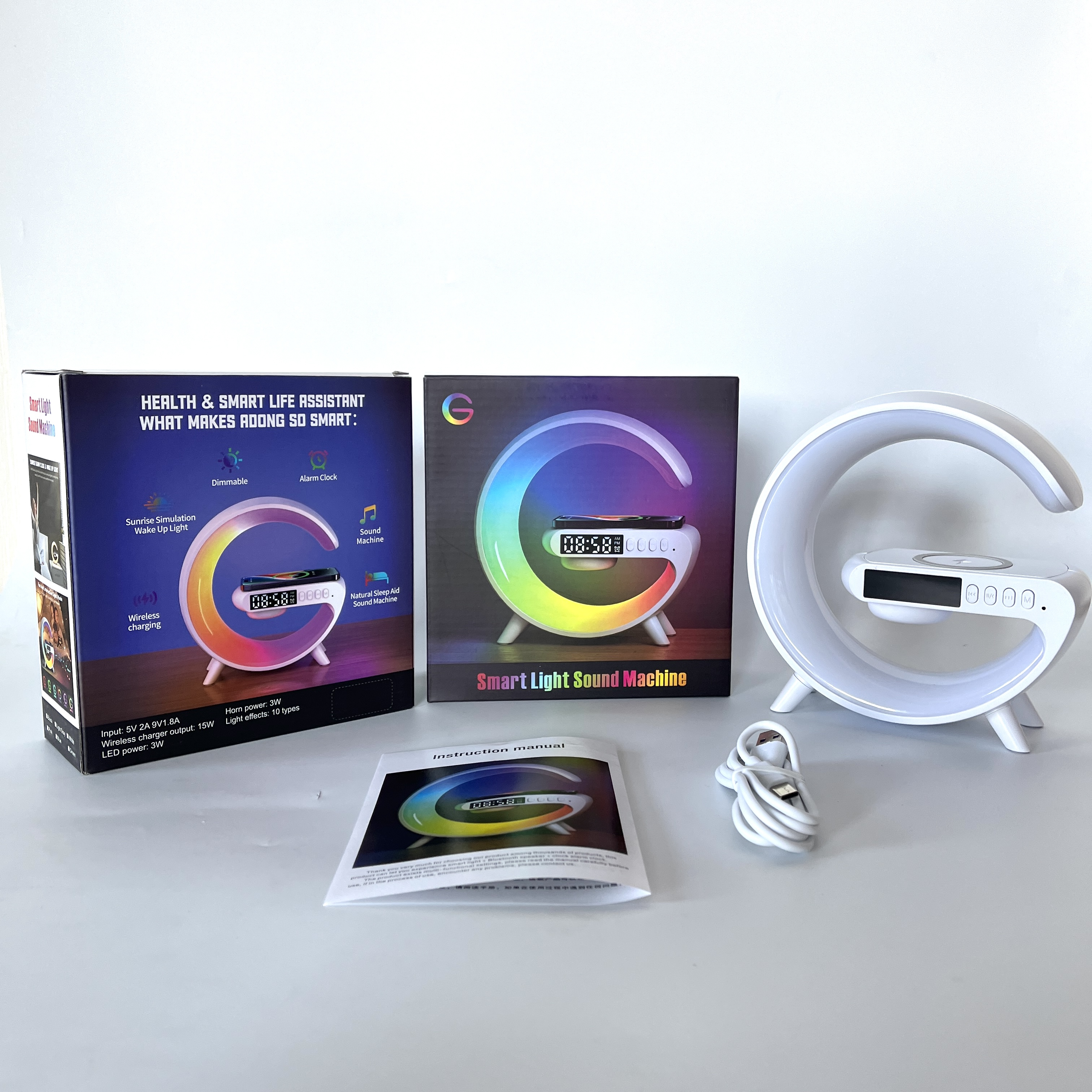 Lampada per atmosfera a forma di G di nuovo arrivo lampada intelligente per sveglia notturna G con caricabatterie Wireless