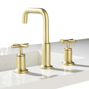 DB New Robinet de salle de bain en acier inoxydable répandu de 8 pouces Robinet d'évier à 3 trous avec 2 poignées - Product Image 4