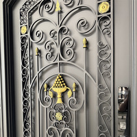Porte d'entrée moderne en fer forgé à la main, style méditerranéen, pour villa, à simple battant, double face, anti-effraction