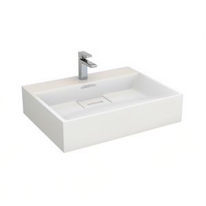 Lavabo Rectangular Blanco para Baño de 19.7x15x5.1 Pulgadas, Montaje Sobre Encimera, Lavabo de Mármol Pulido, Diseño Elegante - Product Image 1
