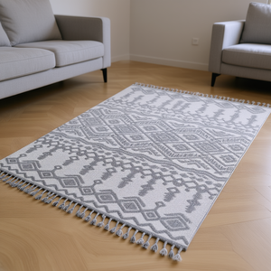 Tappeto Tradizionale 8X10 Bianco Grigio Stile Elegante per Interni ed Esterni Tessuto Piatto Rettangolare in Poliestere - Product Image 2