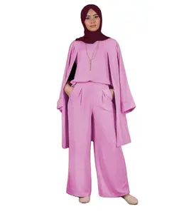 Vendedores islâmicos cor simples, três peças em um traje muscular moda vestimenta abaya comprar on-line
