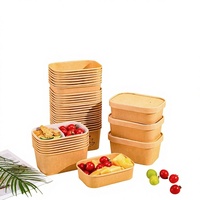 Boîte à lunch rectangulaire jetable en papier, de qualité alimentaire, biodégradable, écologique, avec couvercle, pour emporter, salade, fruits