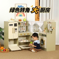 En bois vert-réfrigérateur Playhouse cuisine nourriture jouets en bois jouer cuisine ensemble enfants bricolage jouet éducatif Mini cuisinier cuisine