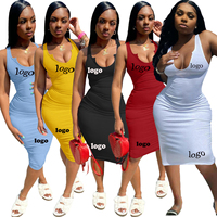 Gaun Wanita Kasual Tanpa Lengan V-Neck Katun Putih Solid Model Bodycon Mini untuk Musim Semi, Pakaian Streetwear