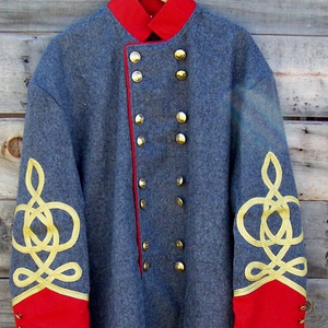 Reproduction de l'uniforme américain de la guerre civile, long manteau gris en laine brodé à la main - Product Image 1
