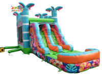 Château gonflable Tiki Slide de qualité commerciale, vérifié en usine, avec toboggan et zone de saut combinées