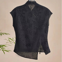 Cheongsam de estilo chino Top Retro camisa fina nuevo estilo chino Cheongsam Top negro Jacquard corto moda ropa de mujer