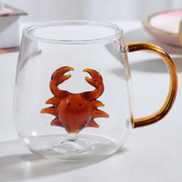 Vente en gros de tasses à eau en verre borosilicate mignonnes à motifs de dessins animés, 430 ml, résistantes à la chaleur, avec poignée