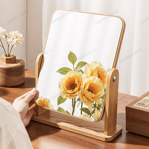 Wooden Rotating Makeup <b>Mirror</b> 20.5cm High Clarity <b>Mirror</b> For Bedroom Home Use - Product Image 3