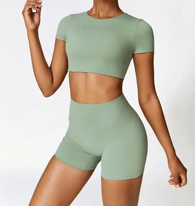 ชุดเล่นกีฬากางเกงขาสั้นสองชิ้นสำหรับเล่นยิมกางเกงขาสั้นระบายอากาศได้ดีสำหรับผู้หญิงออกแบบได้ตามต้องการ - Product Image 2