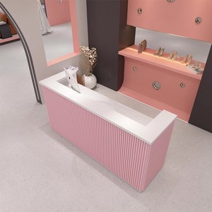 Modern <b>Simple</b> Factory Supply Barber Shop Beauty Salon Furniture Pink Wooden Counter Service Reception <b>Desk</b> - Product Image 2