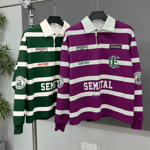 Camisa de Lujo de Algodón a Rayas con Botones, Camiseta Polo con Bordado Personalizado, Camiseta de Manga Larga Oversize para Hombre - Product Image 1