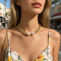 Collier ras du cou tendance pour femme avec grosse chaîne et perles, breloques quotidiennes, accessoires de mode 2025
