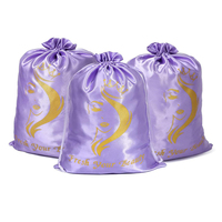 Sac à cordon personnalisé en satin imprimé, pochette de rangement douce en soie pour extensions capillaires, sac d'emballage de luxe anti-poussière pour salon de coiffure
