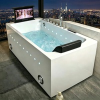 Bañera de Hidromasaje Acrílica Negra de Alto Brillo, Independiente, con TV LED, Jets de Hidromasaje, Control Inteligente, Rectangular, Tipo Spa, para Villa